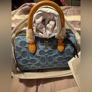 Coach Blue and Tan Women's mini Rowan